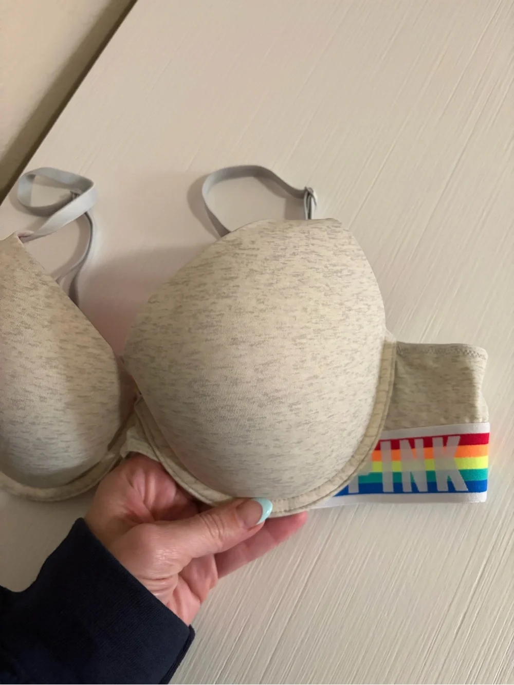 🌈🎀PINK VS Heather Gray Molded Push Up T-Shirt Bra & Rainbow Band🌈🎀